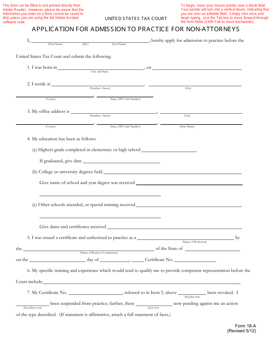 T.C. Form 18-A Application for Admission to Practice for Non-attorneys, Page 4