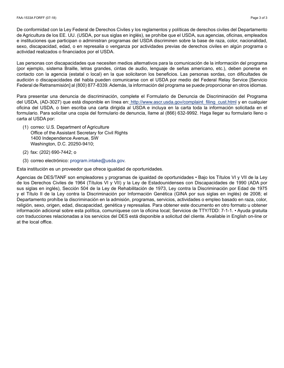 Form FAA-1533A FORFF Verification of Unfitness for Work for Adults - Arizona, Page 3