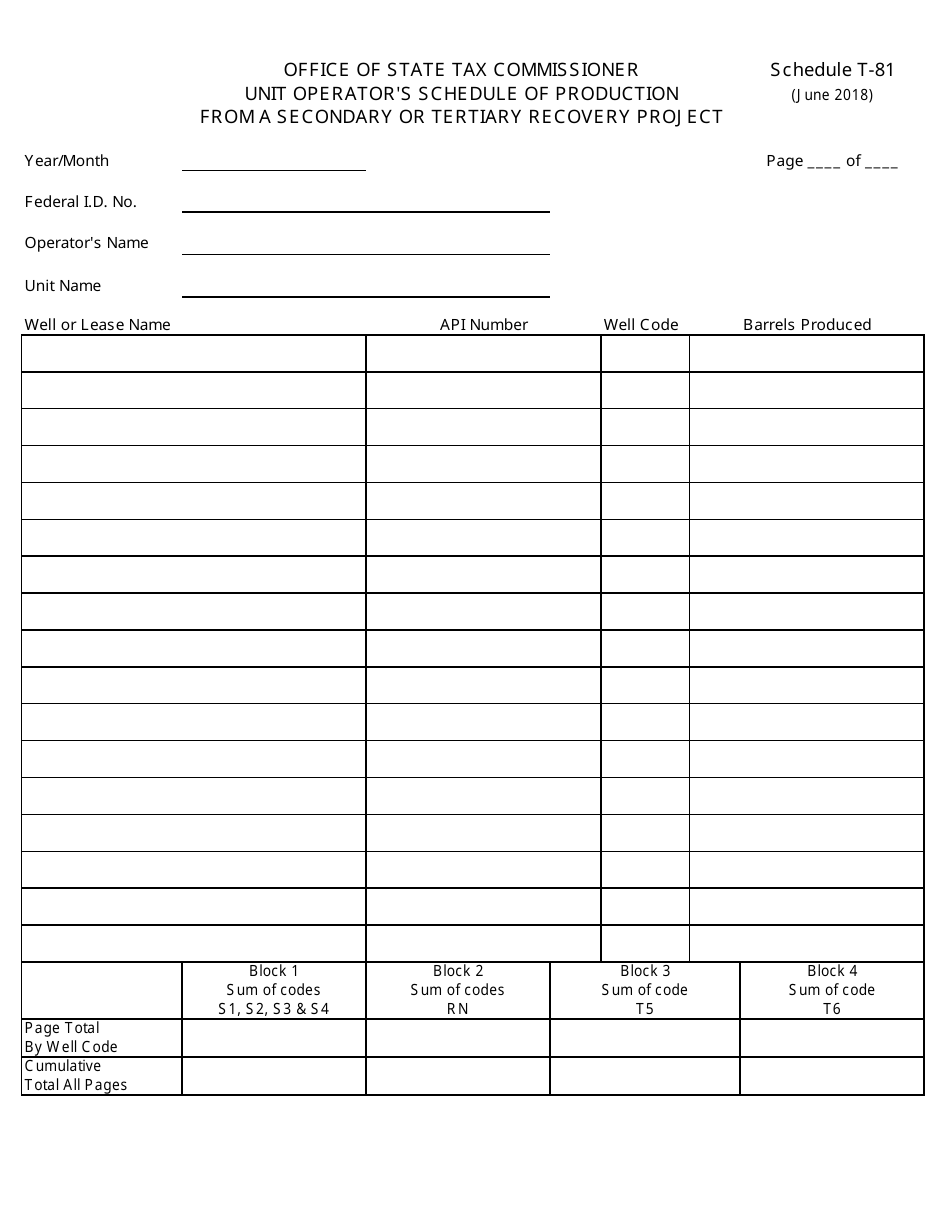 North Dakota Unit Operator's Schedule of Production From a Secondary or ...