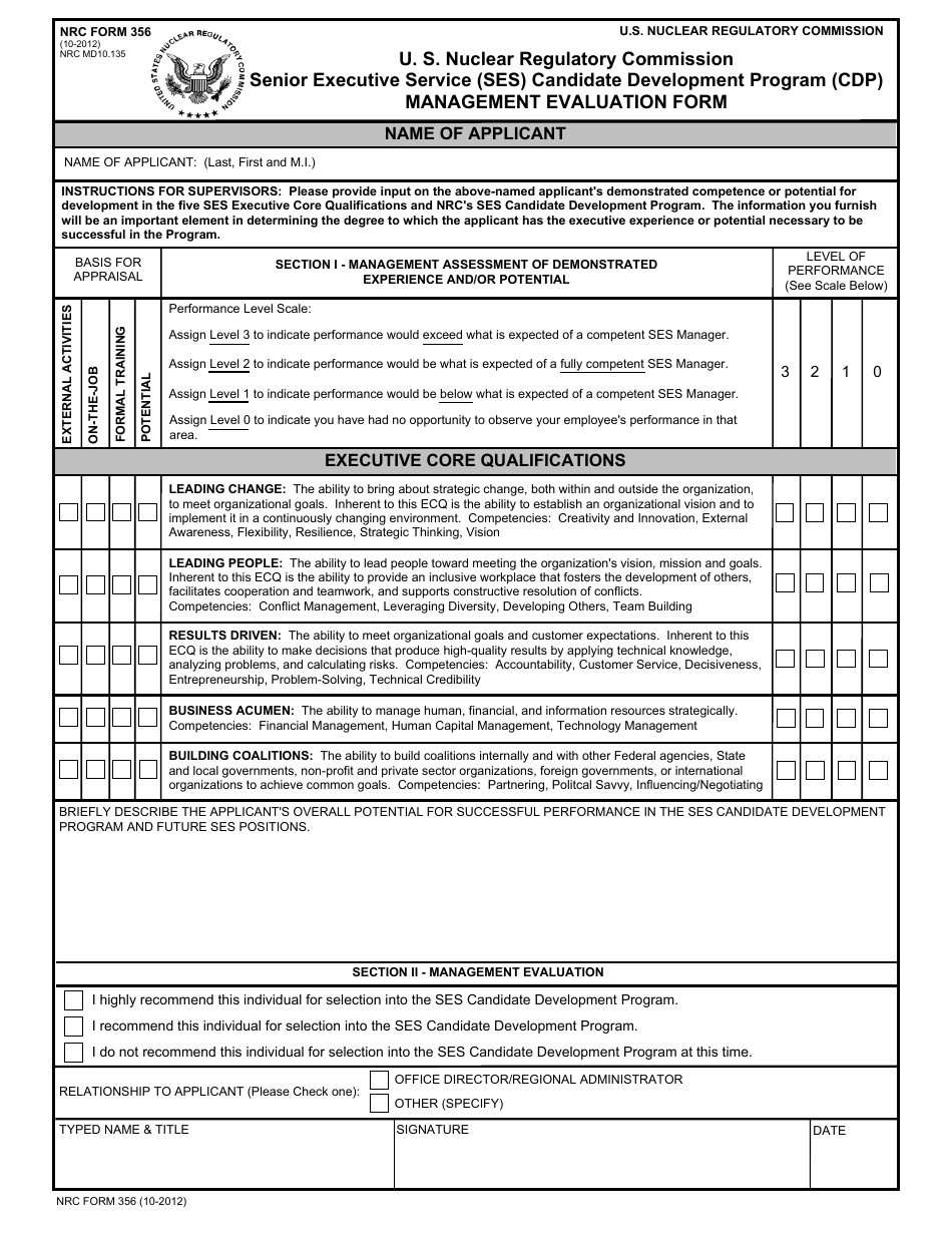 NRC Form 356 - Fill Out, Sign Online and Download Fillable PDF ...