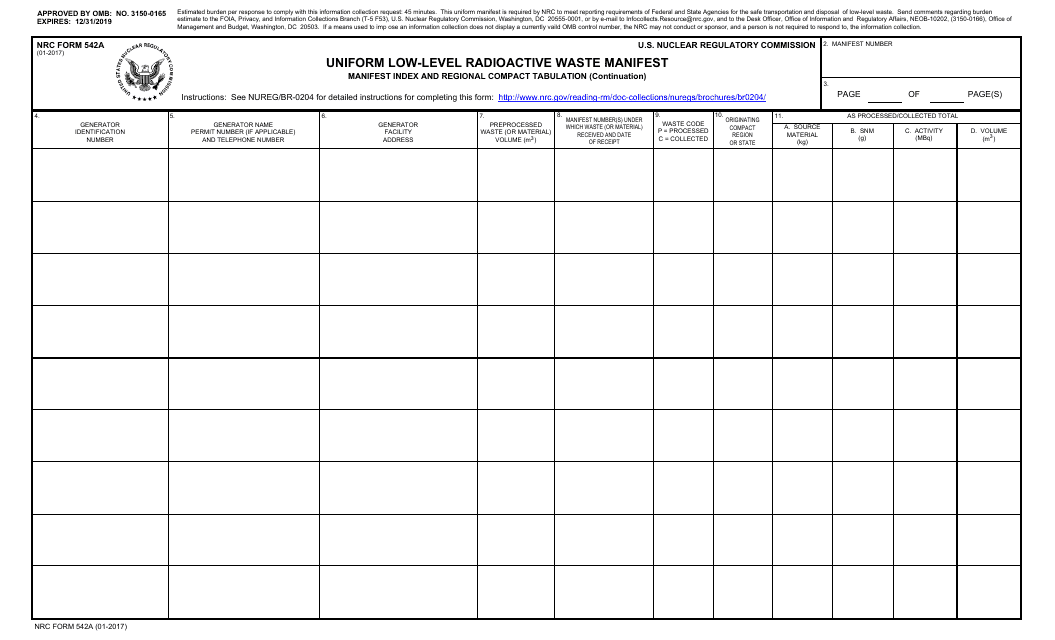 NRC Form 542A  Printable Pdf
