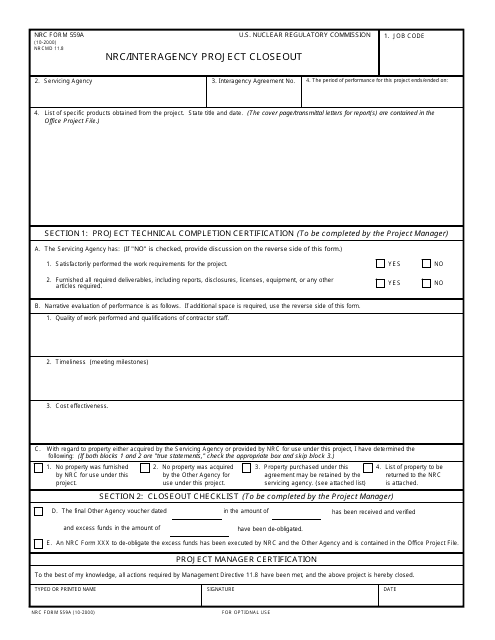NRC Form 559A NRC/Interagency Project Closeout