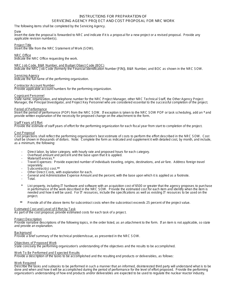 NRC Form 667 Servicing Agency Project and Cost Proposal for NRC Work, Page 5