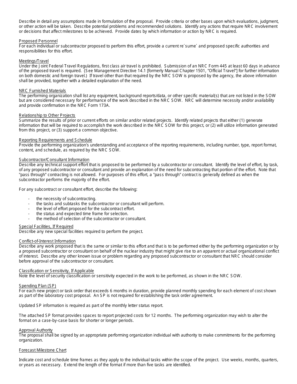NRC Form 667 Servicing Agency Project and Cost Proposal for NRC Work, Page 6
