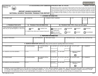 Document preview: NRC Form 748A National Source Tracking Transaction Report - Report Source Inventory