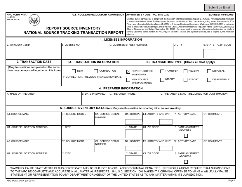 NRC Form 748A  Printable Pdf