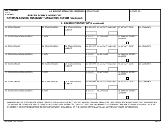 NRC Form 748A National Source Tracking Transaction Report - Report Source Inventory, Page 2