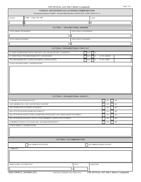 NGB Form 27 Federal Retention Evaluation/Recommendation