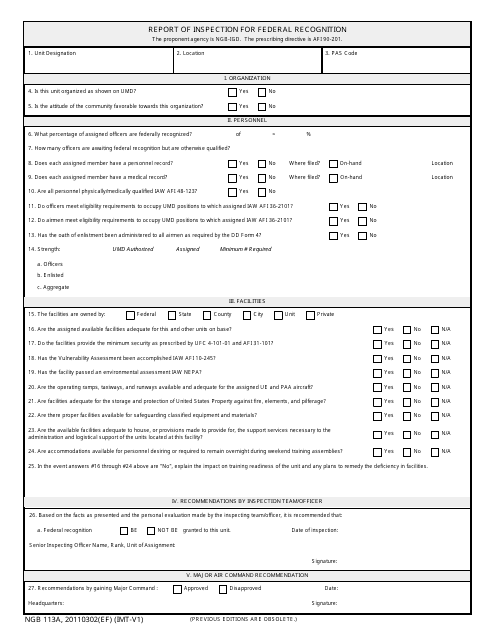 NGB Form 113A  Printable Pdf