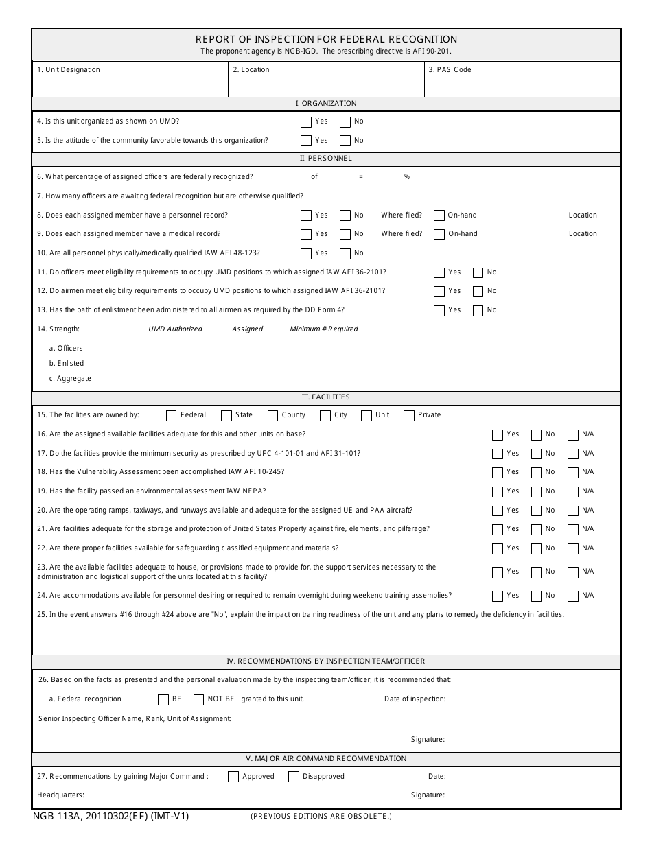 NGB Form 113A - Fill Out, Sign Online and Download Printable PDF ...