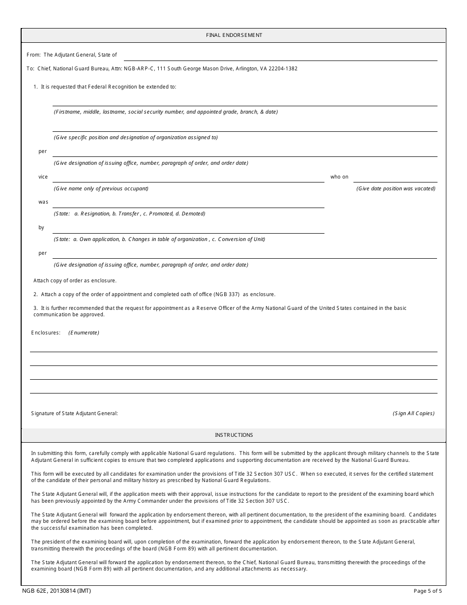 NGB Form 62E Application for Federal Recognition as an Army National Guard Officer or Warrant Officer and Appointment as a Reserve Commissioned Officer or Warrant Officer of the Army in the Army National Guard of the United States, Page 5