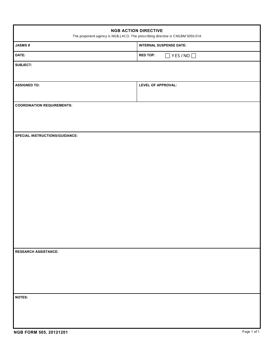 NGB Form 505 NGB Action Directive, Page 1