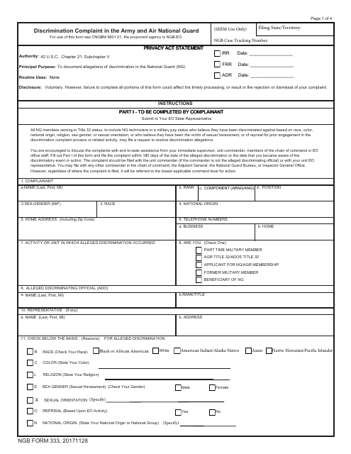 NGB Form 333 Discrimination Complaint in the Army and Air National Guard