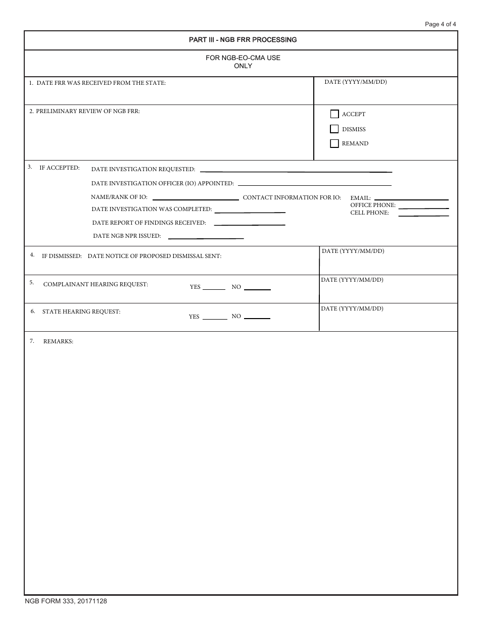 NGB Form 333 Discrimination Complaint in the Army and Air National Guard, Page 4