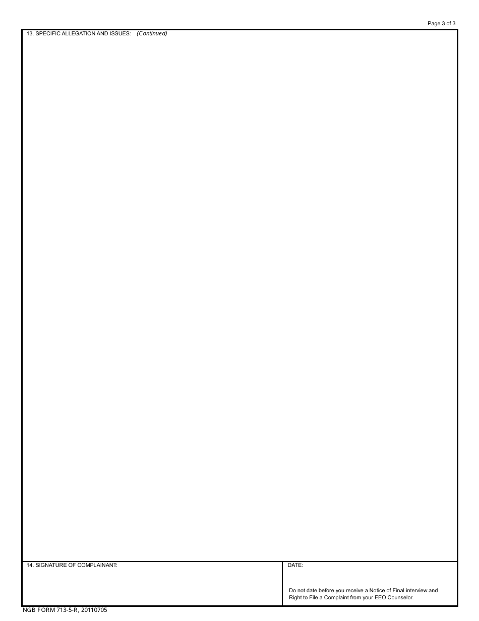NGB Form 713-5-R National Guard Bureau Formal Complaint of Discrimination, Page 3