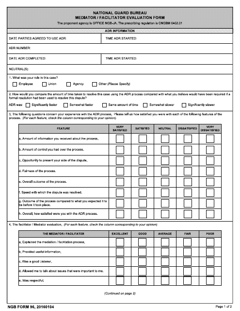 NGB Form 96 National Guard Bureau Mediator / Facilitator Evaluation Form
