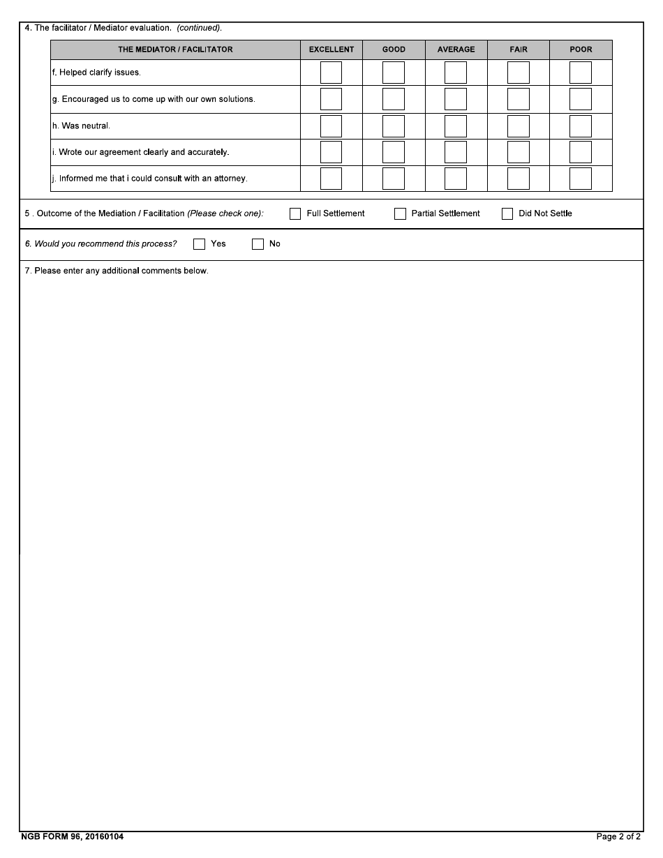 NGB Form 96 National Guard Bureau Mediator / Facilitator Evaluation Form, Page 2