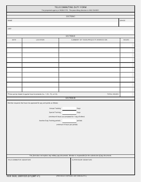 NGB Form 3630 Telecommuting Duty Form
