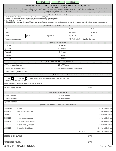 NGB Form 4100-1A-R-E Download Fillable PDF or Fill Online Army National