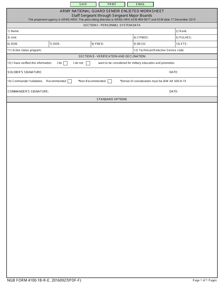 NGB Form 4100-1B-R-E Army National Guard Senior Enlisted Worksheet - Staff Sergeant Through Sergeant Major Boards, Page 1
