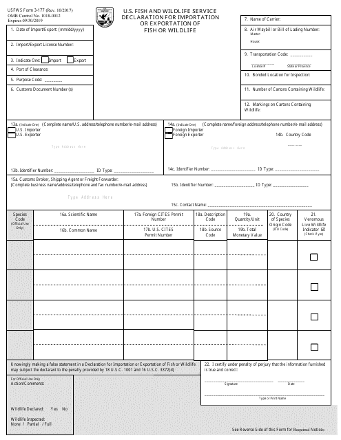 FWS Form 3-177  Printable Pdf