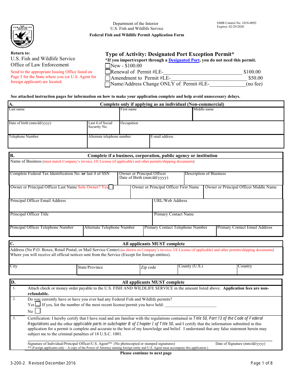 Fws Form 3 0 2 Download Fillable Pdf Or Fill Online License Permit Application Form Designated Port Exception Permit Templateroller