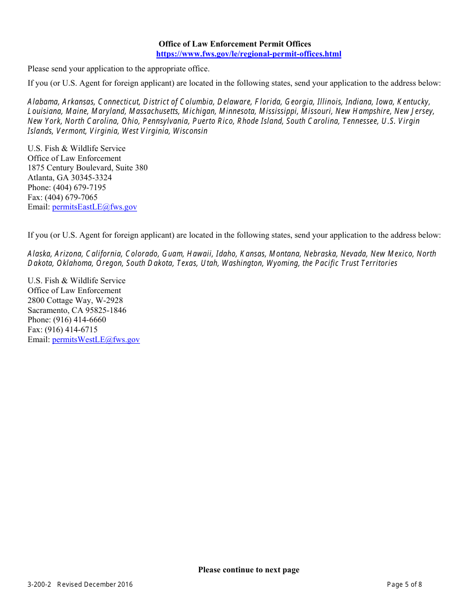 FWS Form 3-200-2 License / Permit Application Form - Designated Port Exception Permit, Page 5