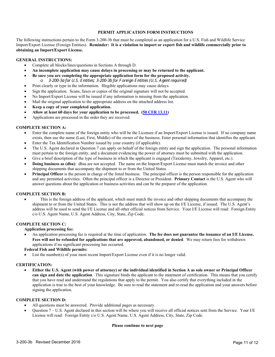 FWS Form 3-200-3B Federal Fish and Wildlife Permit Application Form: Import / Export License - Foreign Entities, Page 11