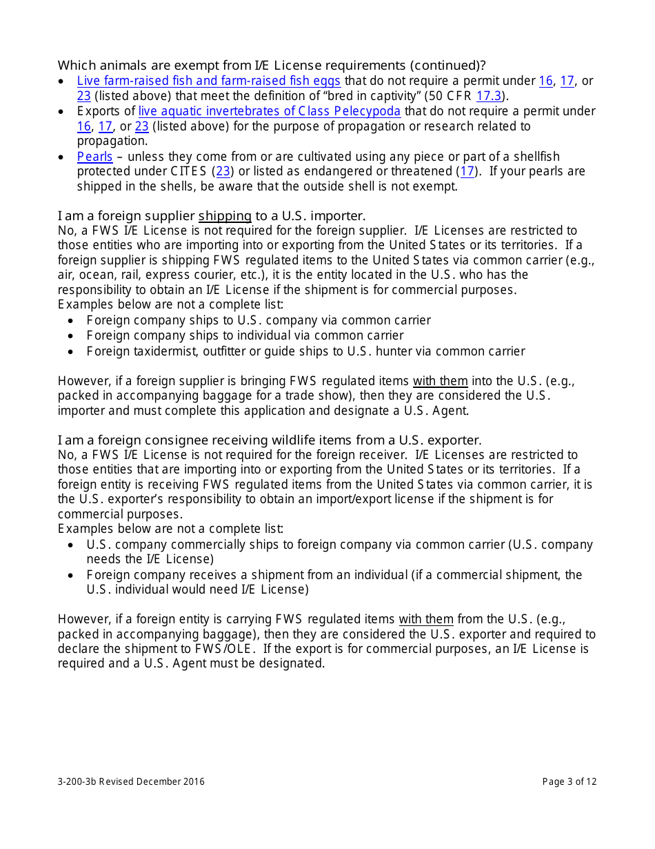 FWS Form 3-200-3B Federal Fish and Wildlife Permit Application Form: Import / Export License - Foreign Entities, Page 3