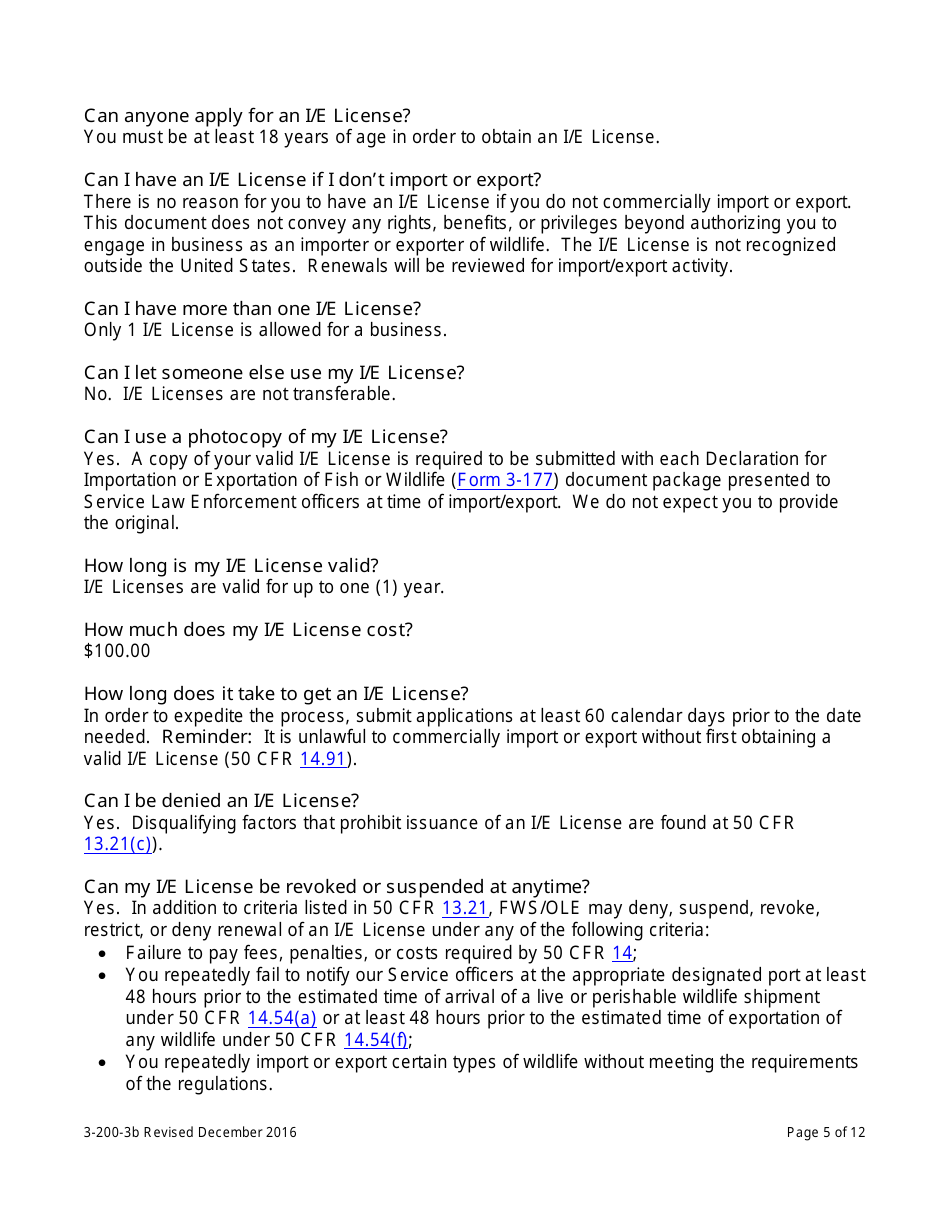 FWS Form 3-200-3B Federal Fish and Wildlife Permit Application Form: Import / Export License - Foreign Entities, Page 5