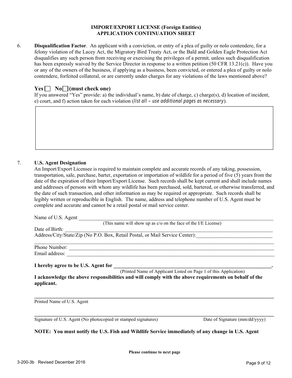 FWS Form 3-200-3B Federal Fish and Wildlife Permit Application Form: Import / Export License - Foreign Entities, Page 9