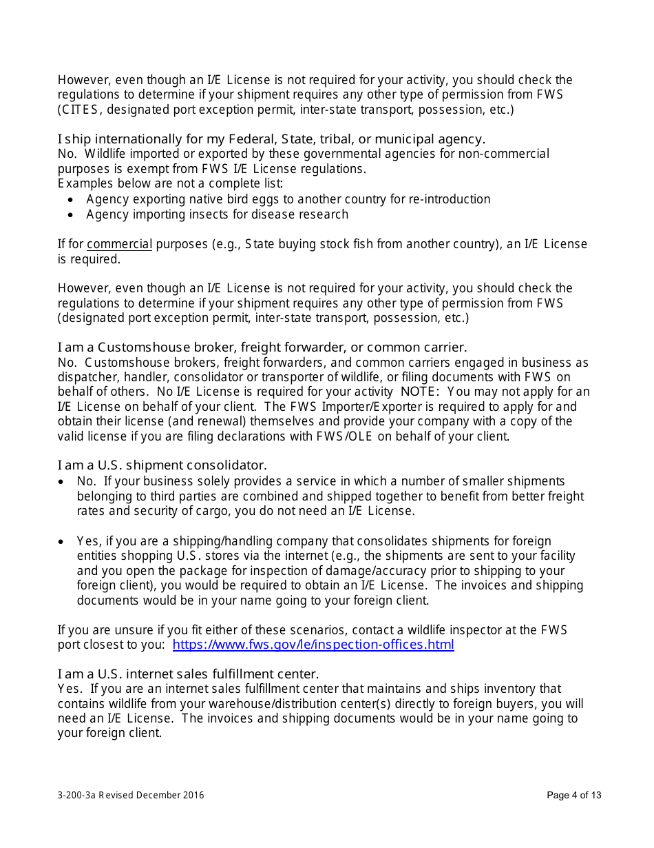 FWS Form 3-200-3A Federal Fish and Wildlife Permit Application Form: Import / Export License - U.S. Entities, Page 4