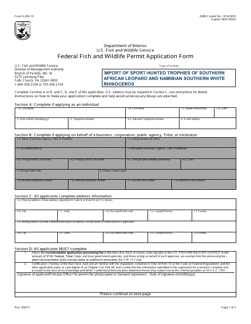 FWS Form 3-200-19  Printable Pdf