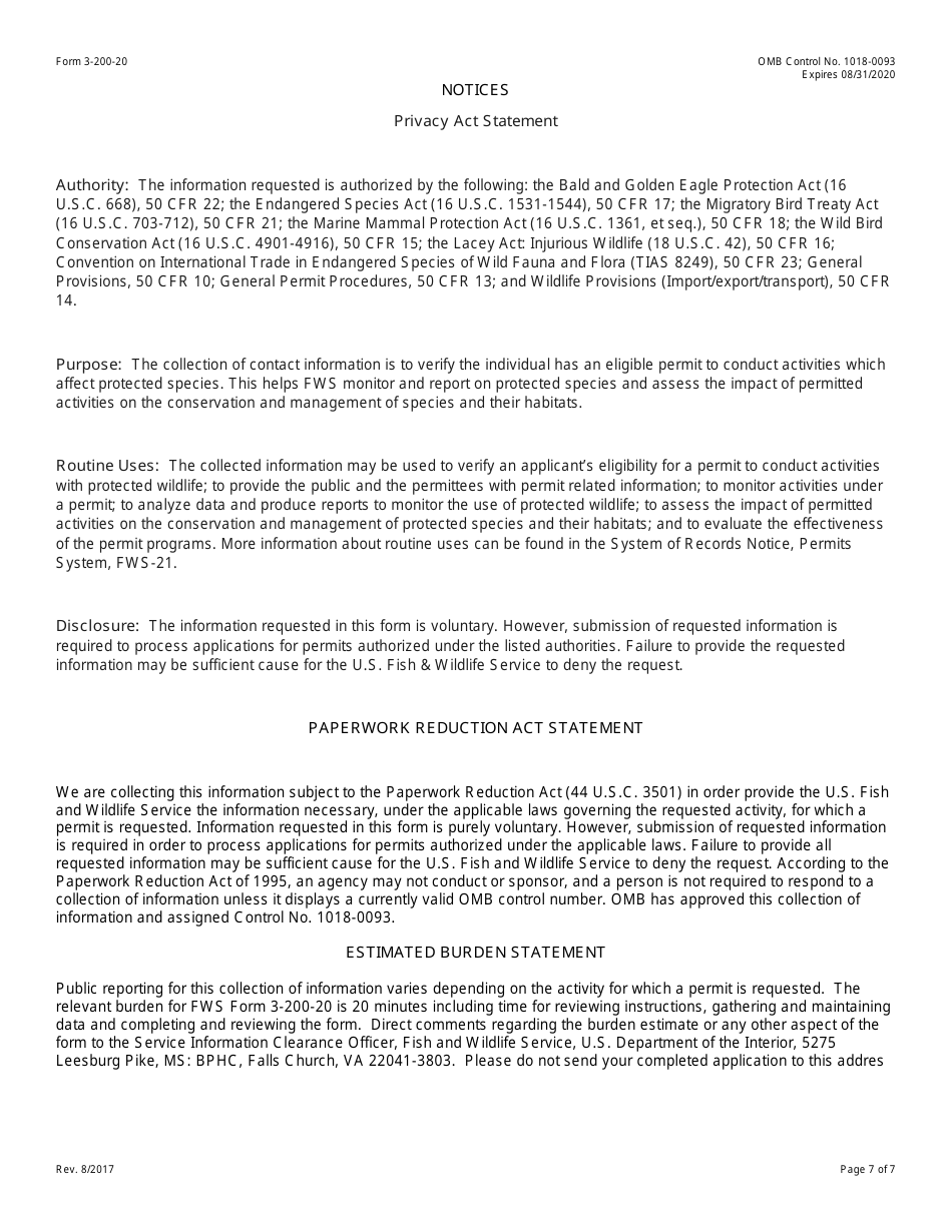 FWS Form 3-200-20 Federal Fish and Wildlife Permit Application Form: Import of Sport-Hunted Trophies, Page 7