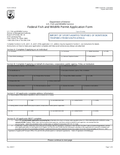 FWS Form 3-200-22  Printable Pdf