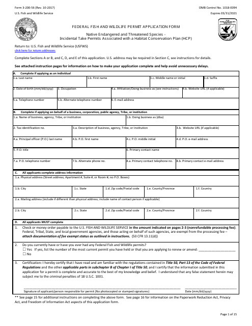 FWS Form 3-200-56  Printable Pdf
