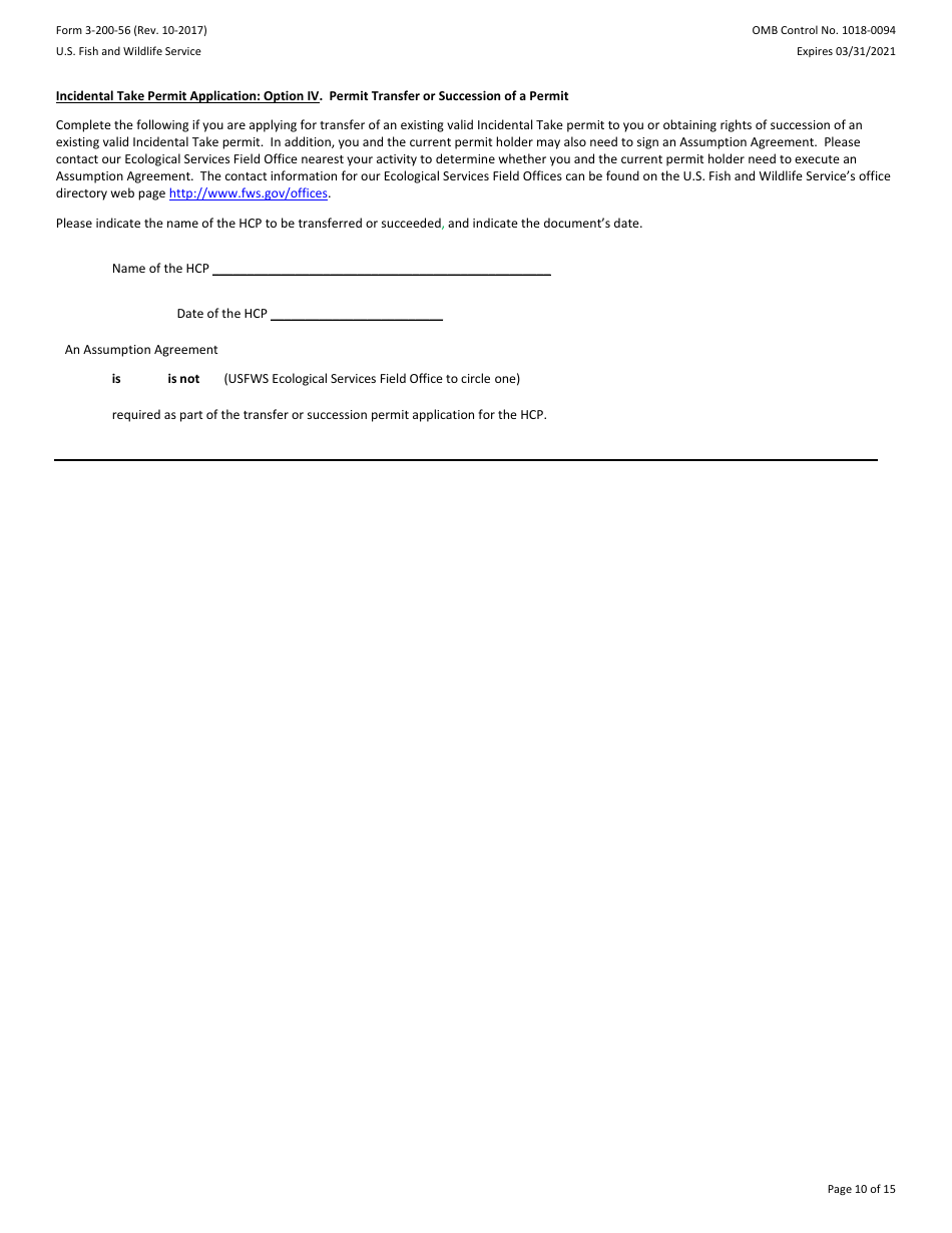 FWS Form 3-200-56 Federal Fish and Wildlife Permit Application Form - Native Endangered and Threatened Species - Incidental Take Permits Associated With a Habitat Conservation Plan (Hcp), Page 10