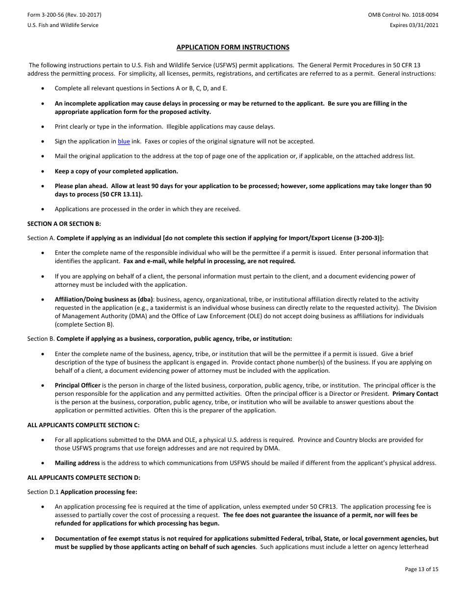 FWS Form 3-200-56 Federal Fish and Wildlife Permit Application Form - Native Endangered and Threatened Species - Incidental Take Permits Associated With a Habitat Conservation Plan (Hcp), Page 13
