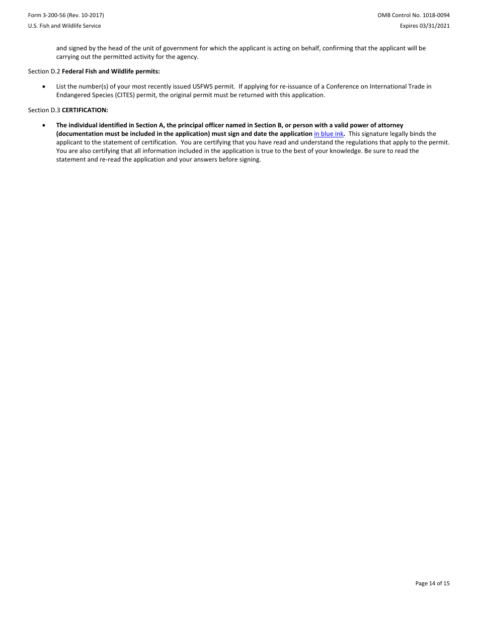 FWS Form 3-200-56 Federal Fish and Wildlife Permit Application Form - Native Endangered and Threatened Species - Incidental Take Permits Associated With a Habitat Conservation Plan (Hcp), Page 14