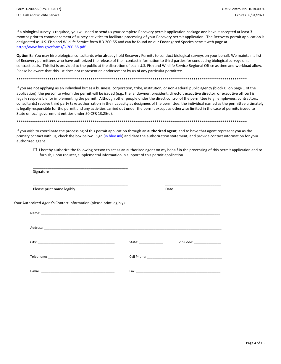 FWS Form 3-200-56 Federal Fish and Wildlife Permit Application Form - Native Endangered and Threatened Species - Incidental Take Permits Associated With a Habitat Conservation Plan (Hcp), Page 4