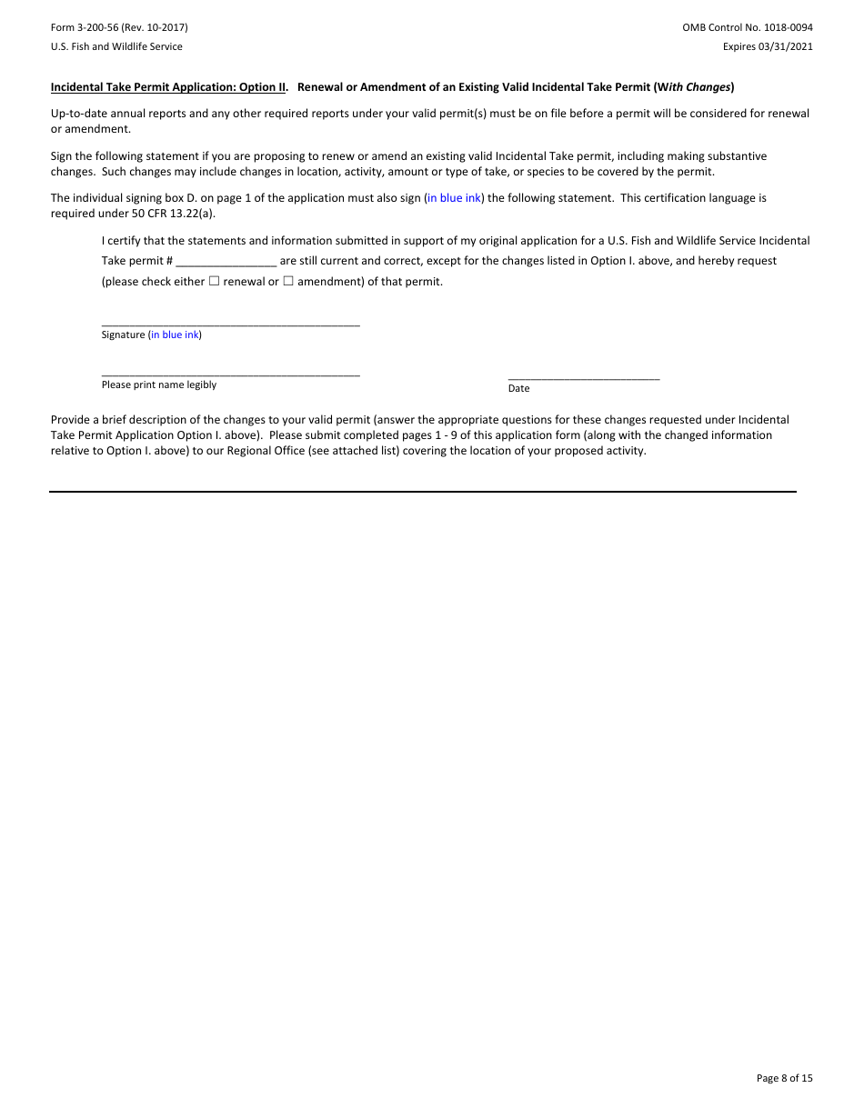 FWS Form 3-200-56 Federal Fish and Wildlife Permit Application Form - Native Endangered and Threatened Species - Incidental Take Permits Associated With a Habitat Conservation Plan (Hcp), Page 8