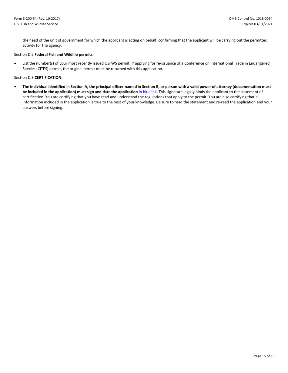 FWS Form 3-200-54 Federal Fish and Wildlife Permit Application Form - Native Endangered  Threatened Species - Enhancement of Survival Permits Associated With Safe Harbor Agreement  Candidate Conservation Agreement With Assurances, Page 15
