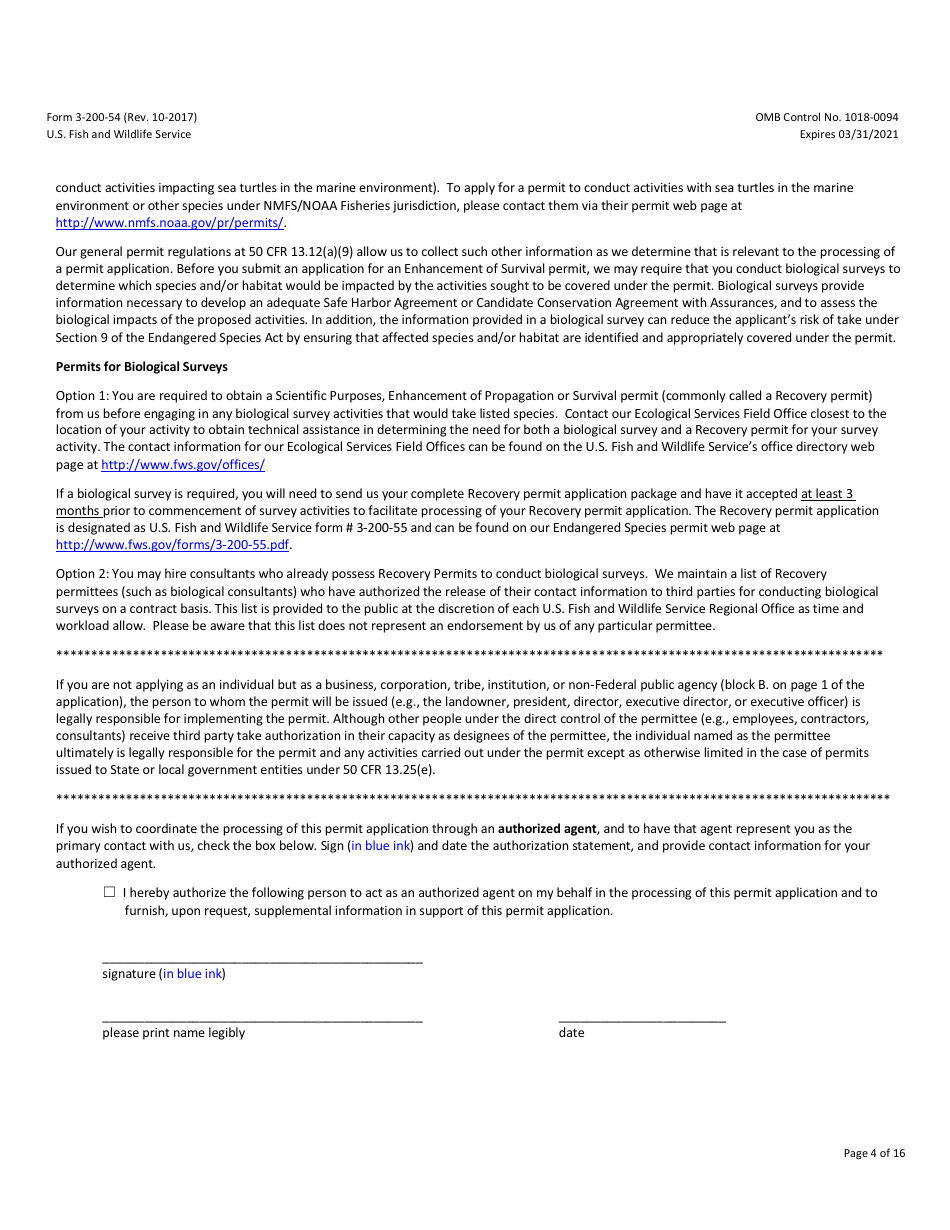 FWS Form 3-200-54 Federal Fish and Wildlife Permit Application Form - Native Endangered  Threatened Species - Enhancement of Survival Permits Associated With Safe Harbor Agreement  Candidate Conservation Agreement With Assurances, Page 4