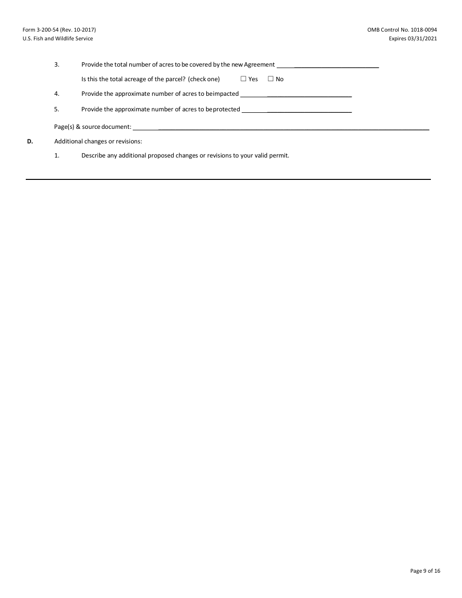 FWS Form 3-200-54 Federal Fish and Wildlife Permit Application Form - Native Endangered  Threatened Species - Enhancement of Survival Permits Associated With Safe Harbor Agreement  Candidate Conservation Agreement With Assurances, Page 9