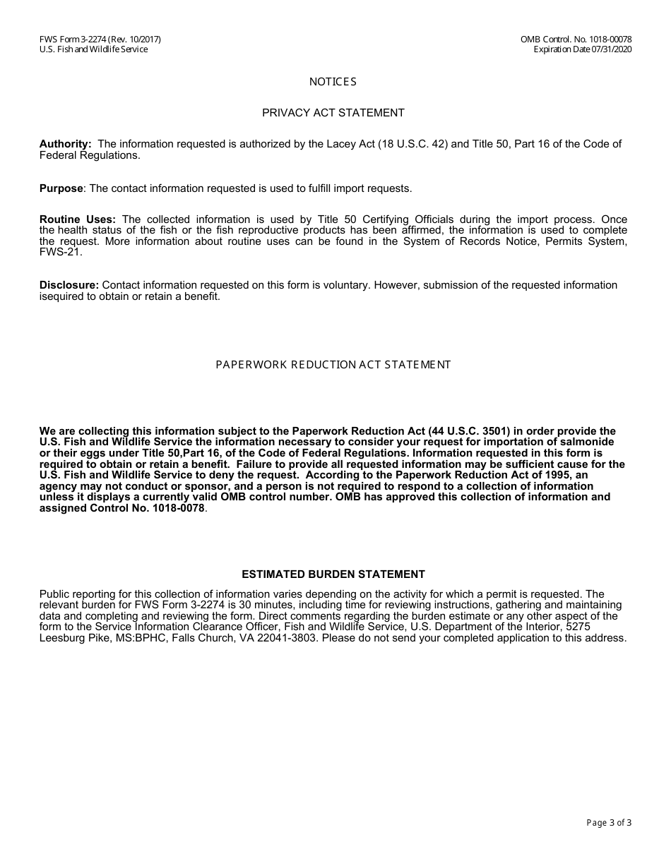 FWS Form 3-2274 U.S. Title 5 Certification Form, Page 3