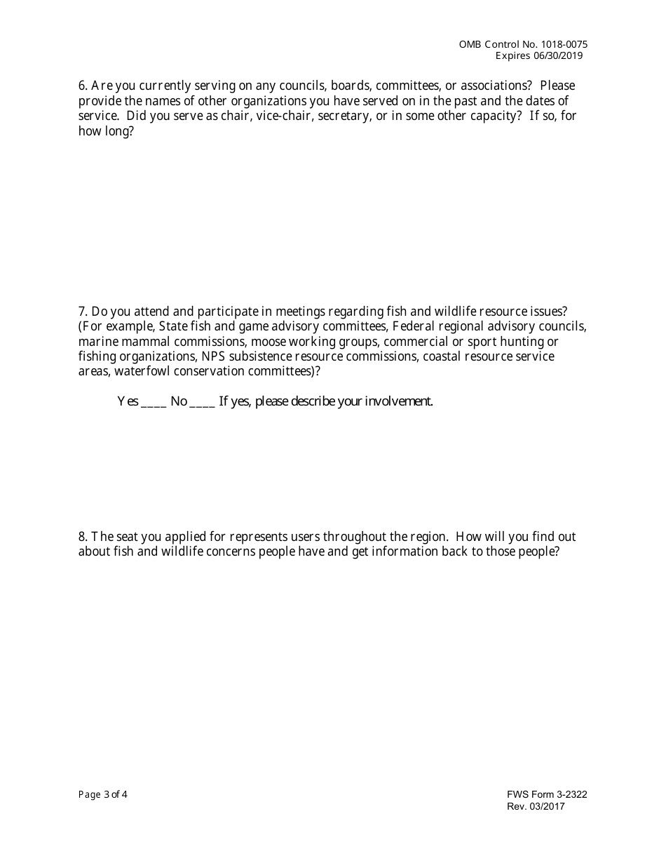 FWS Form 3-2322 Regional Council Applicant Interview, Page 3