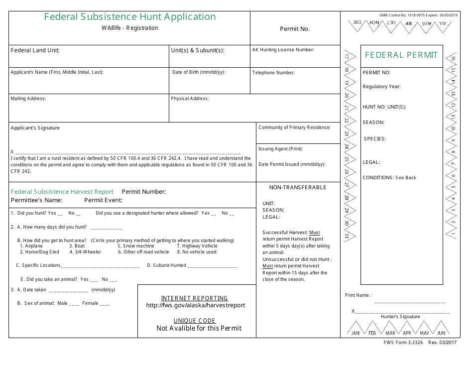 FWS Form 3-2326 Federal Subsistence Hunt Application, Page 1