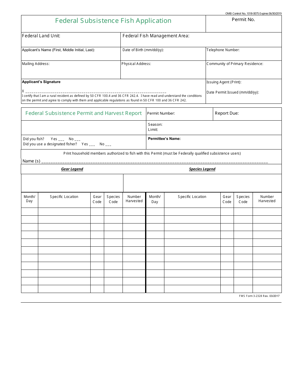 FWS Form 3-2328 Federal Subsistence Fish Application, Page 1