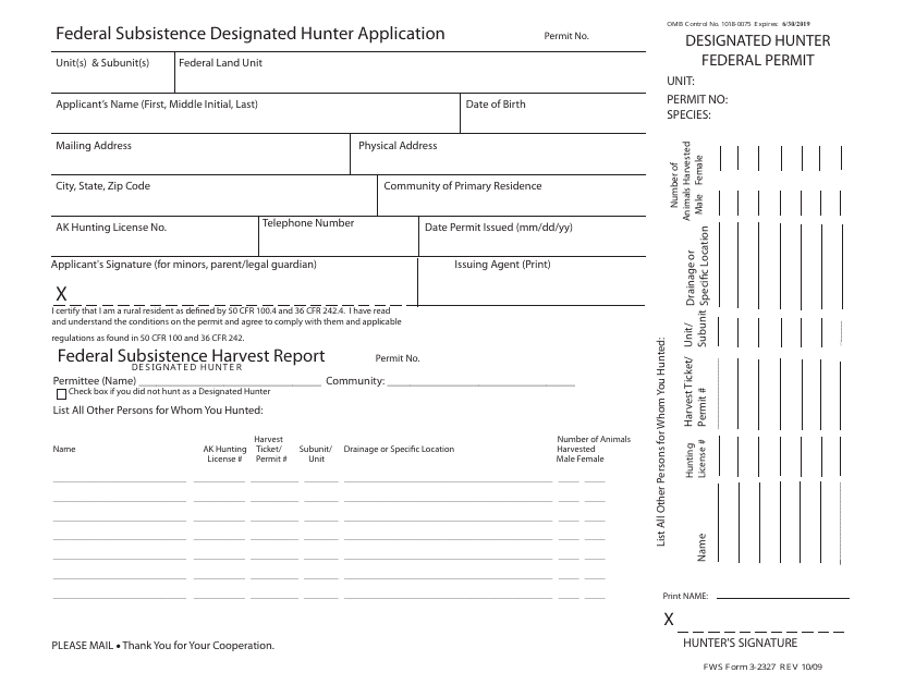 FWS Form 3-2327  Printable Pdf