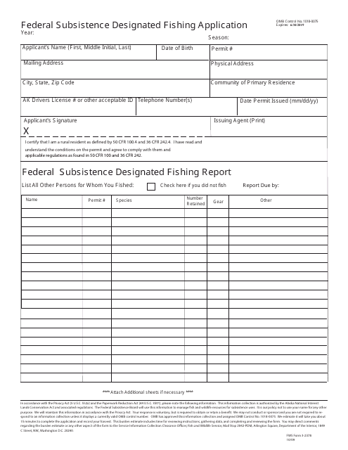 FWS Form 3-2378  Printable Pdf
